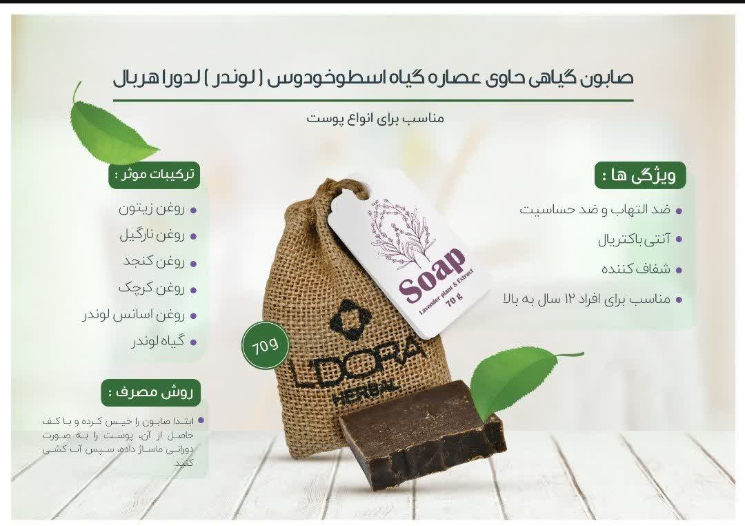صابون گیاهی حاوی عصاره و گیاه اسطوخودوس لدورا هربال 70 گرمی